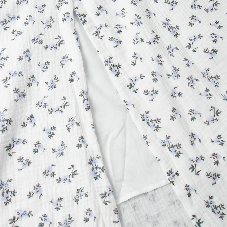 Đầm liền cotton in hoa cổ chữ V tay bồng buộc dây lưng cao — Hoa oải hương, Hoa tulip màu hồng, Màu be, Màu hồng chi tiết 22