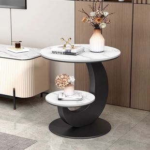 Italian Sofa Side Table Foldableing Coffee Table Slate Double-Layer Corner Table Special-Shaped Table Creative Guest Restaurant Balcony Round