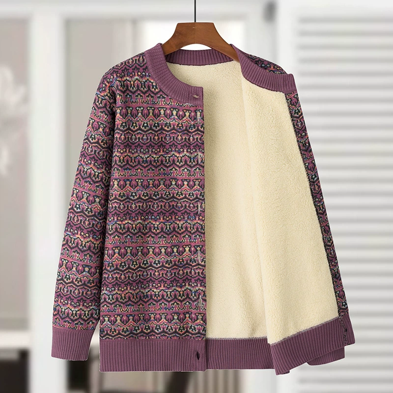 Мама осень-зима вязаный кардиган свитер пальто для пожилых людей теплая одежда женщина бархатная толстая бабушка свободная одежда