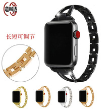 适用苹果 华为apple watch金属镶钻表带叉型锌合金可拆不锈钢表带