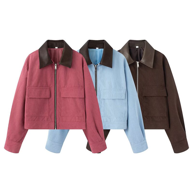 European and American Style Cross-Border Foreign Trade Wholesale French Retro High-End Casual Corduroy Patchwork Collar Jacket European and American Style Cross-Border Foreign Trade Wholesale French Retro High-End Casual Corduroy Patchwork Collar Jacket