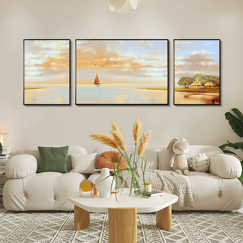 北欧奶油风客厅装饰画高级感风景沙发背景墙挂画现代简约三联壁画|undefined