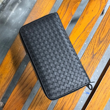 新款男士长款钱包真皮商务拉链男包头层牛皮大容量手工编织手拿包