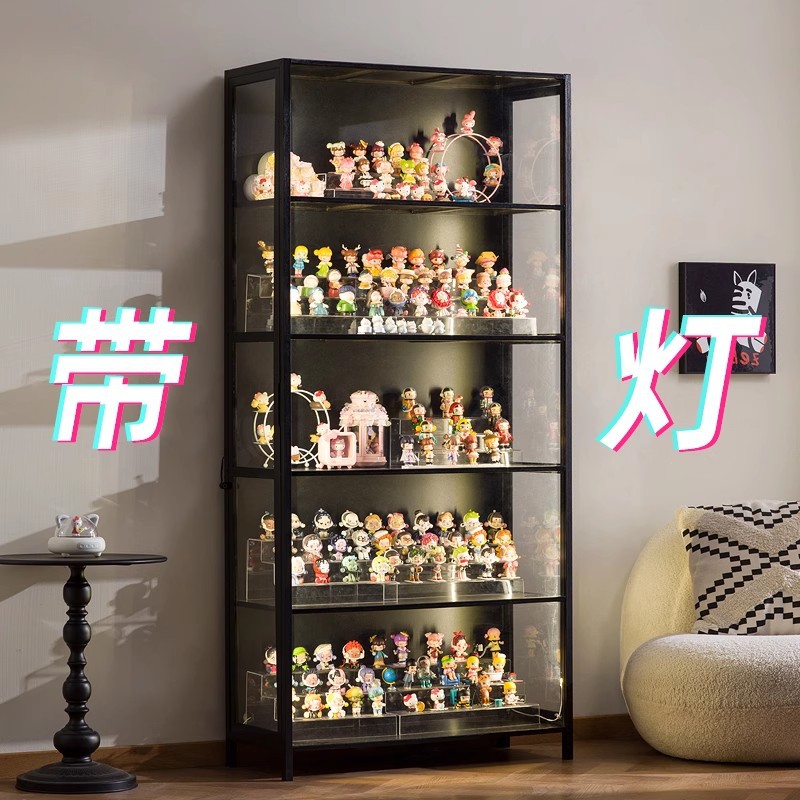 Light Luxury Glass Door Solid Wood Hand-Made Blind Box Model Dust-Proof Display Cabinet with Light Design Model Cabinet Storage Cabinet