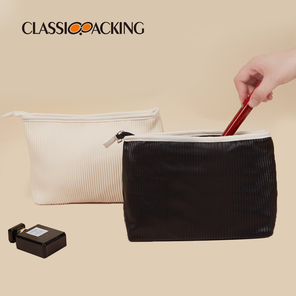 Bolsa de cosméticos japonesa simple, bolsa de lavado portátil de material PU plisado personalizado, bolsa de almacenamiento de productos para el cuidado de la piel de lujo ligero multifuncional