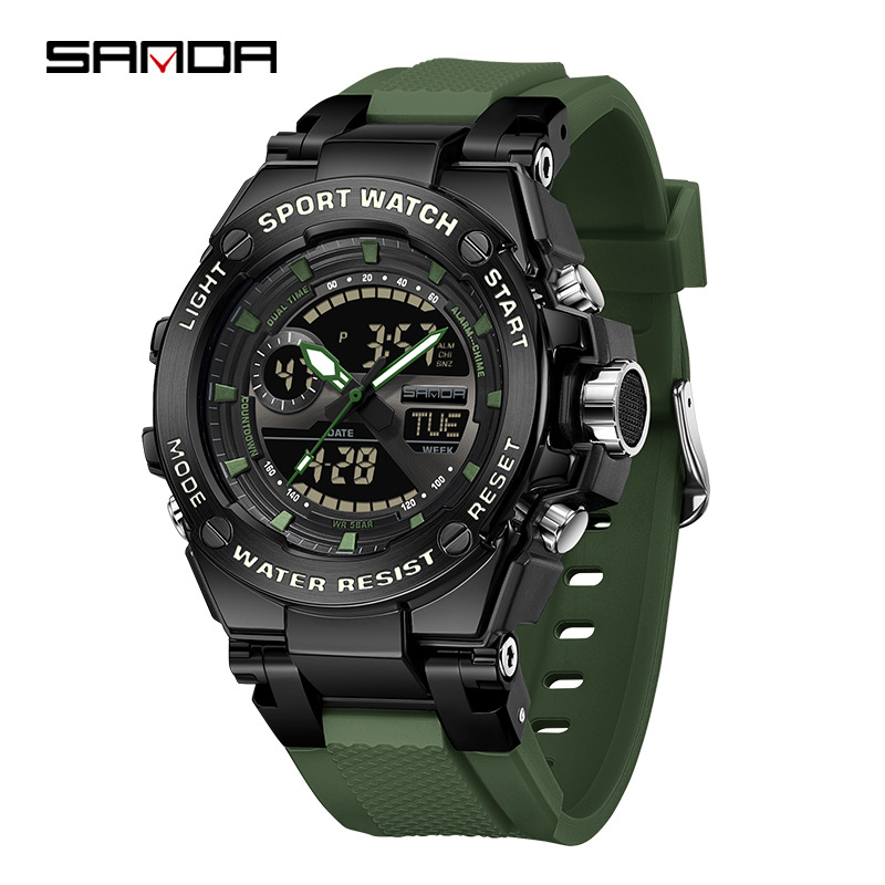 SANDA Europa y América tendencia ocio negocio reloj hombre reloj multifuncional reloj de alarma cronómetro nocturna reloj electrónico LED