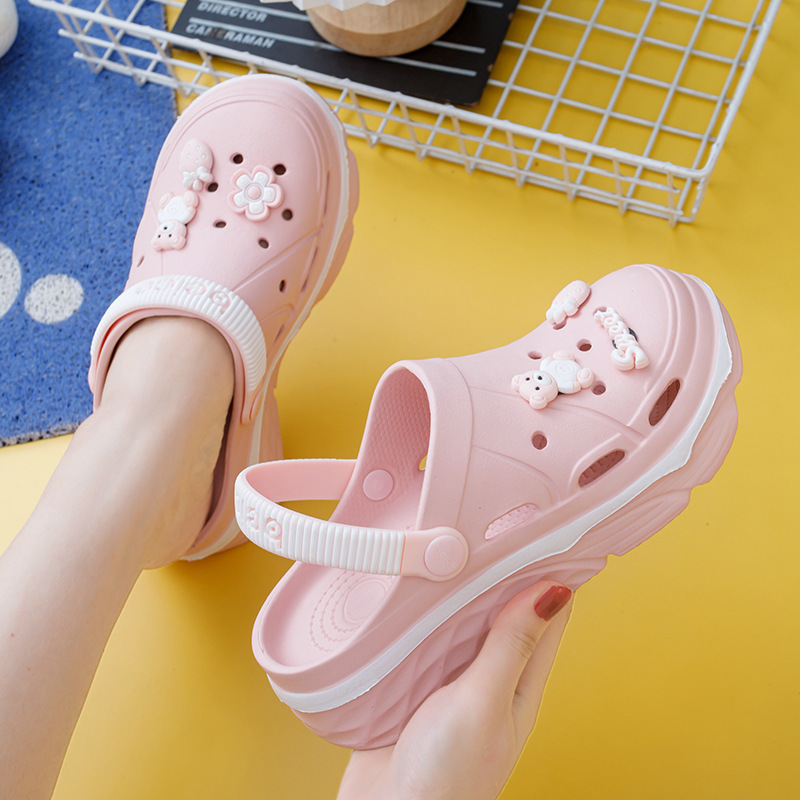 Height-Increasing Dopamine Clogs with Thick Soles for Women, Cute Non-Slip Beach Sandals for Summer, Closed-Toe Half Slippers for Ladies