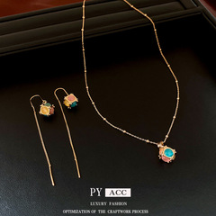 18K リアルゴールド電気メッキキャッツアイペンダントネックレス中古ライト高級ハイエンド鎖骨チェーンニッチジュエリーセット女性用