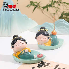 中式国潮唐小圆仕女香插盘树脂工艺品家居桌面线香创意檀香盘批发