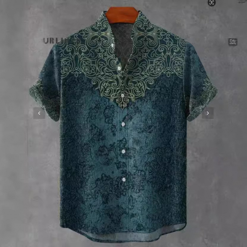 Source Manufacturer Men's Stand Collar Shirt Middle-Aged Men's Clothing Chinese Style Fashion Elegant Orangutan 3D Monkey Print Clothing Wholesale