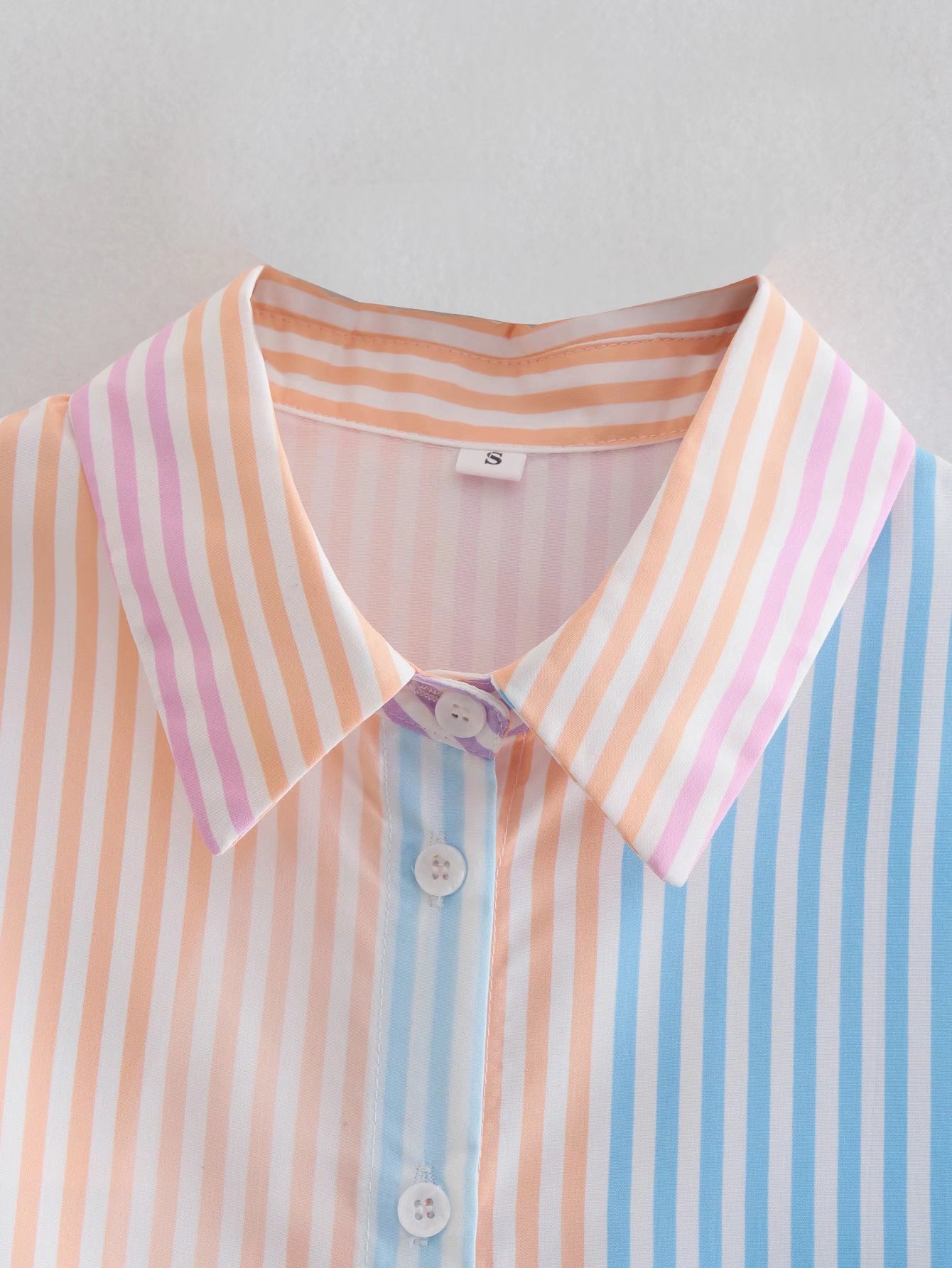 buttons multicolor striped short sleeve slim short shirt NSAM126255