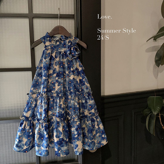 Girls Cake Skirt Summer 2025 New Style Children's Summer Princess Skirt Girl Children's Floral Vest Skirt
