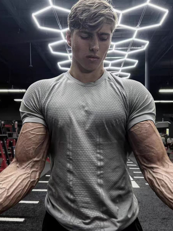筋肉スポーツフィットネスメンズ Tシャツジョガージムボディービル速乾性通気性タイトラウンドネック半袖|undefined