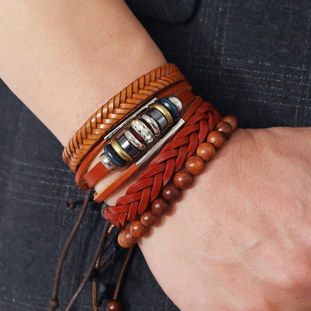 Retro Geometric Pu Leather Wood Plating Unisex Bracelets 1 Set