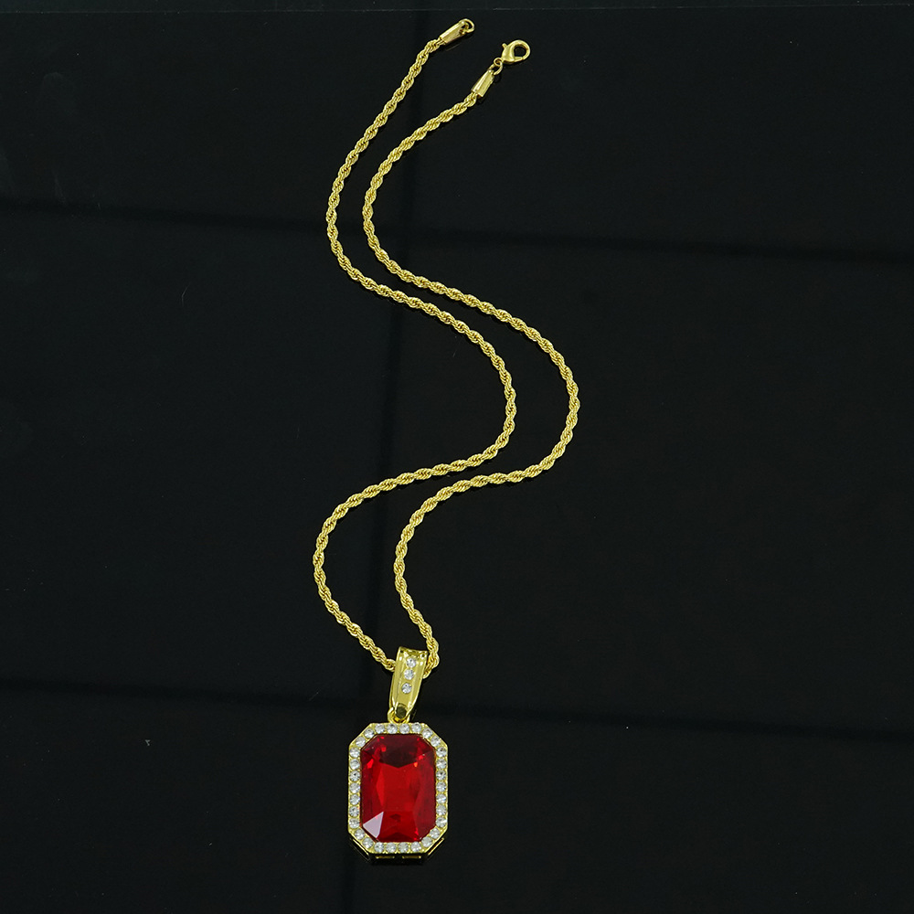 Collar con Colgante Cuadrado de Piedras Preciosas Coloridas Estilo Hip-hop, Estilo Minimalista, Unisex, Cadena para Suéter, Joyería