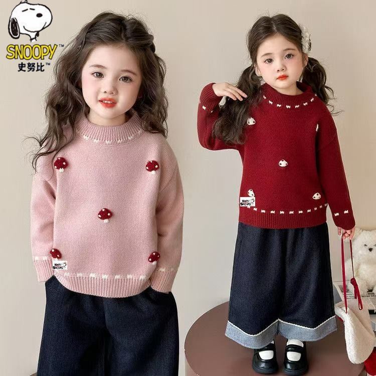 Snoopy Girls Sweater Autumn and Winter 2025 New Autumn and Winter Style Thickeneded Kidsren's Knitted Top Bottoming Baby