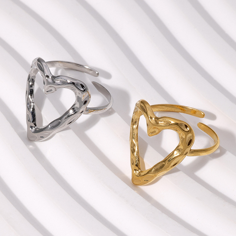 PVD Coated Gold Plating Process 18K Gold Plated Plating Material Open Rings Classification 18K Gold Plating Color PVD Coated Real Gold Plated 18K Gold Heart Shape 304 Stainless Steel Sweet Waterproof Non Tarnish Open Rings