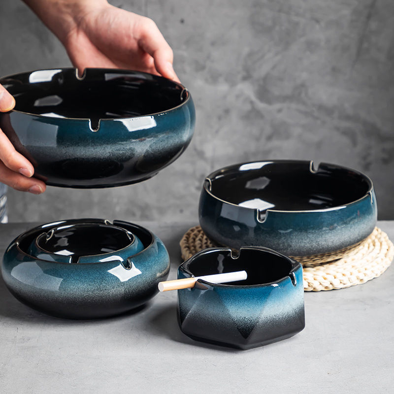 가마 변경 라운드 재떨이 사무실 높은 색상 가치 세라믹 재떨이 홈 복고풍 거실 빛 고급 사무실 연기 통