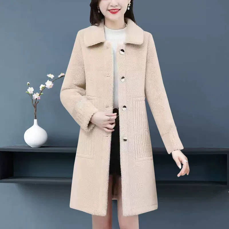Down jacket for mother, long woolen coat, western style, increased thickness, mid-length, for middle age