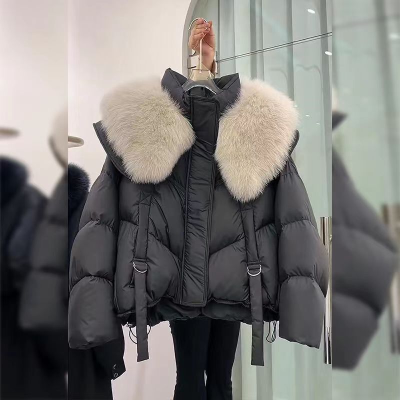 2024 winter new fashion loose thick cotton-padded jacket western style fur collar down cotton-padded jacket small thin women's cotton-padded jacket