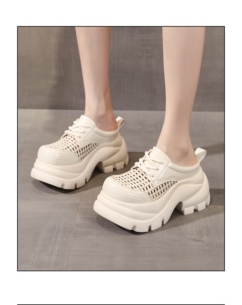Giày sneaker nữ đế dày tăng chiều cao, mũi trùm hở thoáng khí, form chunky — màu đen, màu trắng ngà chi tiết 16