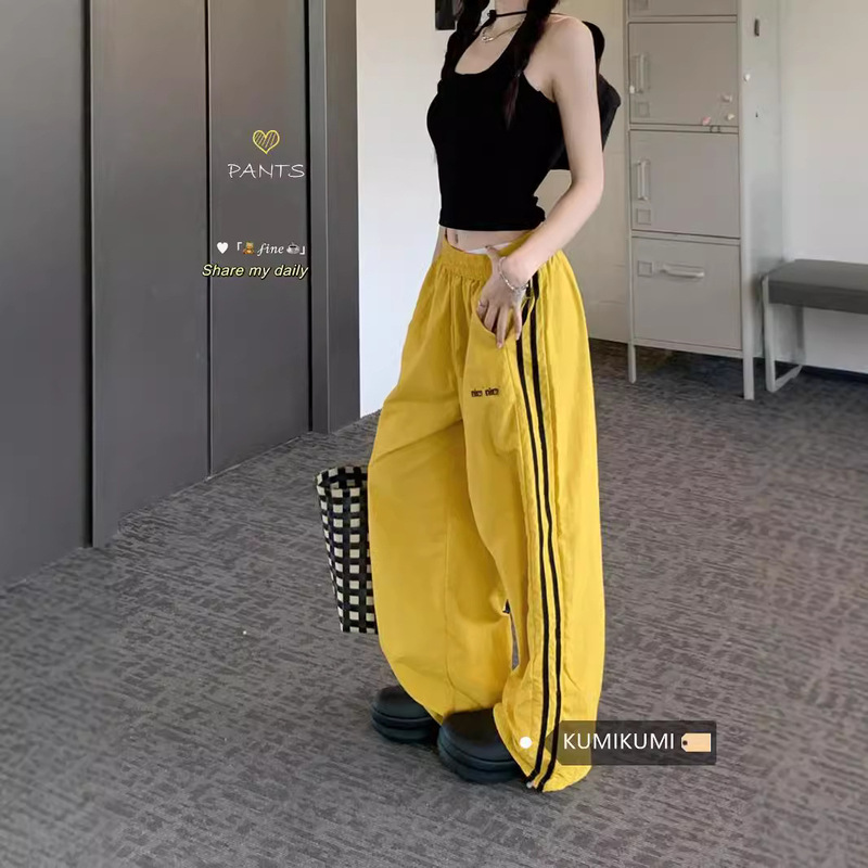 American-style high street striped quick-drying wide-leg sports pants women's thin loose slim casual overalls pants a generation of hair