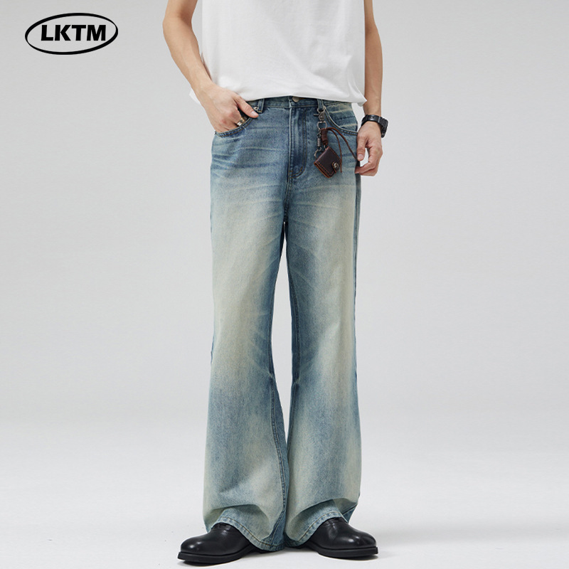 LKTM Men's Wear# Washed Old Blue Gradient 517 Jeans Men's and Women's Advanced Sense Cat Must Scratch Long Pants