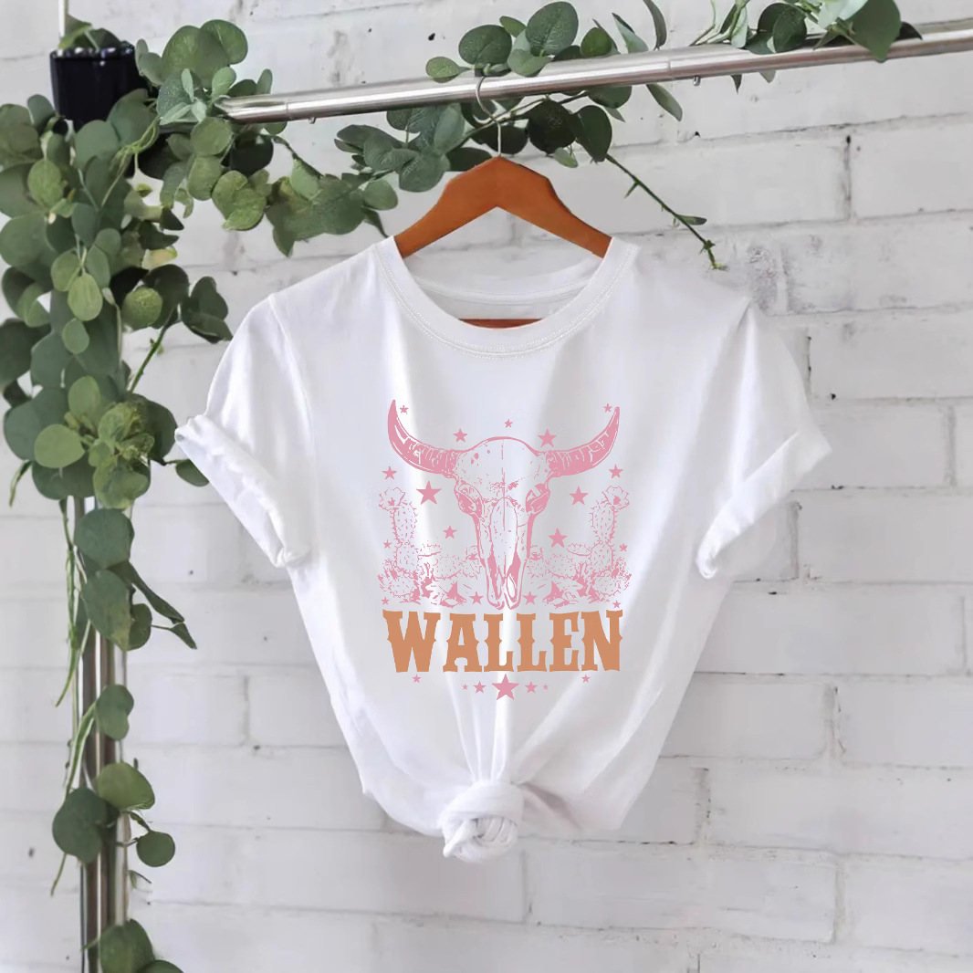 European and American Cross-border Fashion T-shirt Women's WALLEM Letter Printing Summer New Short-sleeved Cotton T-shirt Women's in stock