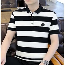 青少年短袖ins新款原宿男时尚条纹标准青春流行夏季潮POLO衫批发