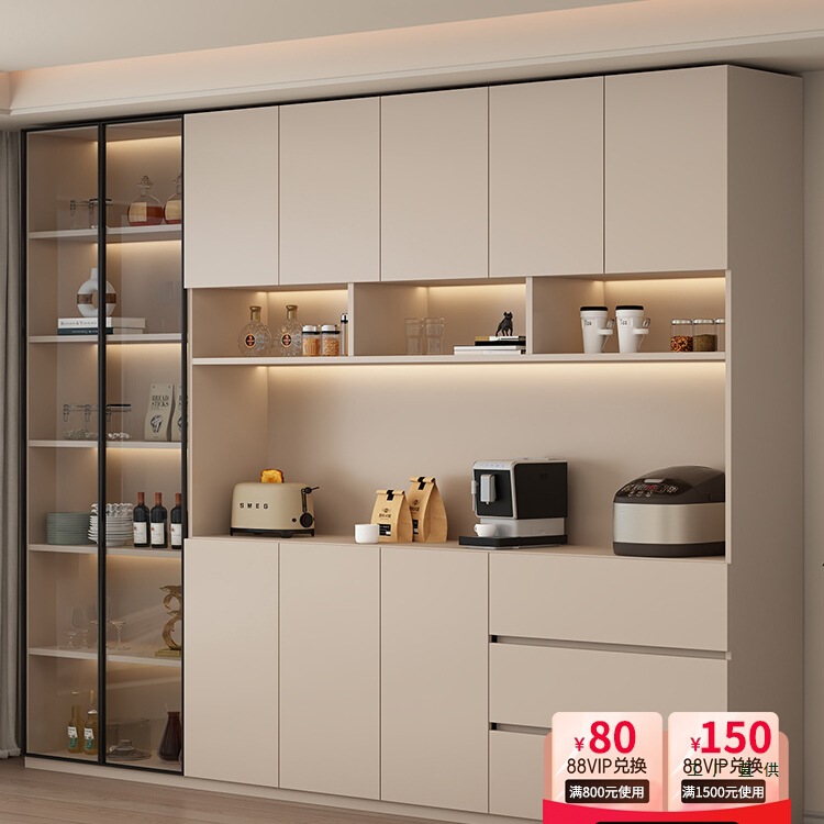 Sideboard Living Room High Cabinet Wall-Mounted Integrated Tea Cabinet Home Cream Style Storage Cabinet Modern Simple Restaurant Wine Cabinet