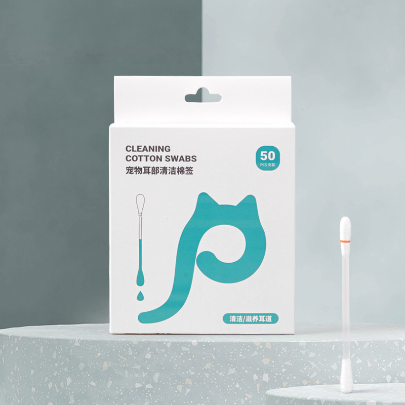 Hisopos de algodón para mascotas, envases independientes desechables, aceite esencial de limpieza para mascotas, cera para los oídos, ácaros del oído, hisopos de algodón de doble cabeza para gatos y perros