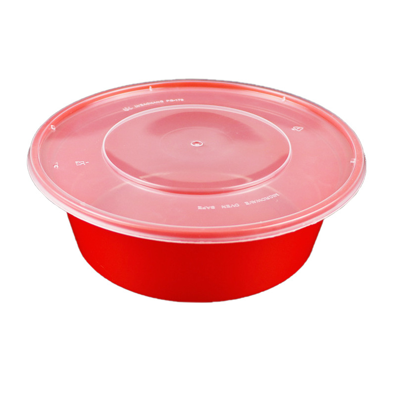 Embalaje desechable Tazón redondo con tapa Caja de comida rápida americana 1010 rojo para llevar tazón de embalaje bibimbap fideos de piel fría
