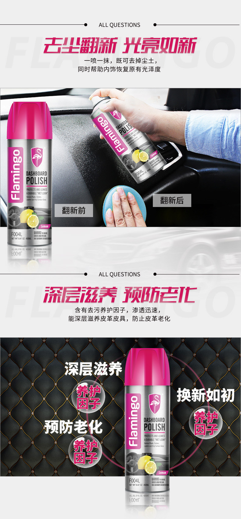 Flamingo car Watch Plate wax F004 center console coating maintenance polishing leather renovation supplies cross-border exclusive