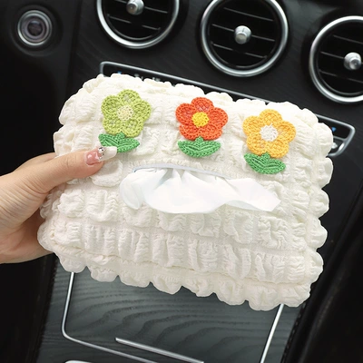 Car tissue box/set – High-Quality Storage Armrest, Car Interior - three-green-leaf-flower-puff-tissue-box