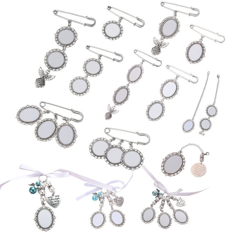 2026 Cross-Border Amazon Hot-Selling Transfer-Printed Lace Brooch Flower Pendant Blank Bow Pearl Wreath Commemorative Pendant