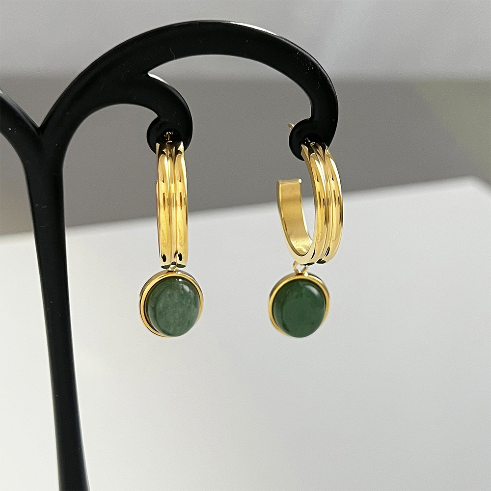 Fashion Oval Stainless Steel Plating Dongling stone Earrings Necklace