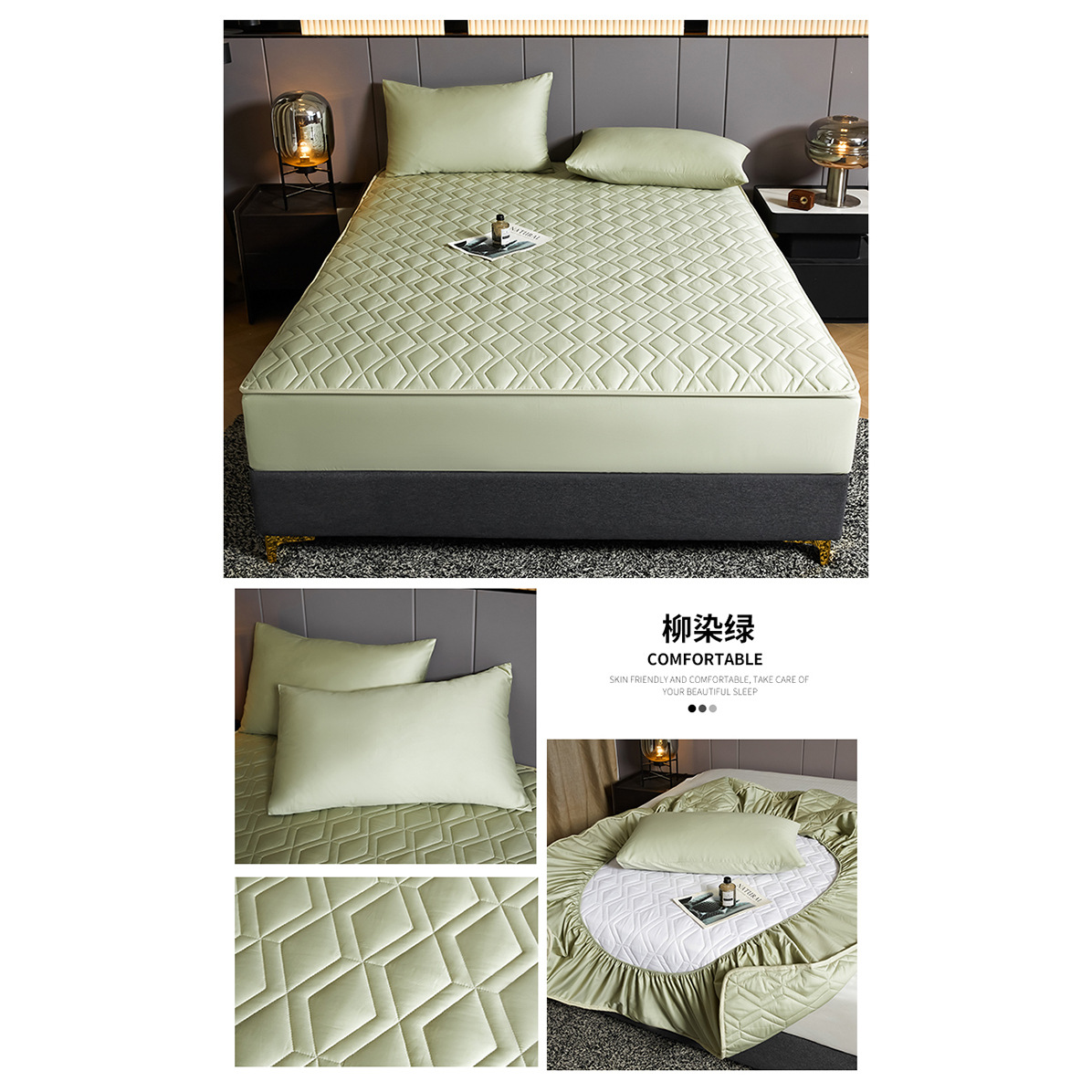 Cama de algodón 60S cubierta de colchón de una sola pieza cubierta de cubierta