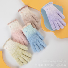 冬季女士露指触屏五指针织手套学生户外骑车防寒保暖简约时尚韩版