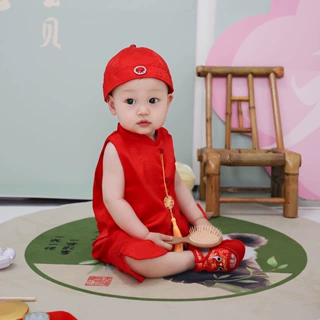 新中式抓周服周岁礼服冠衣喜庆生日宴男宝春秋新款百天儿童唐装