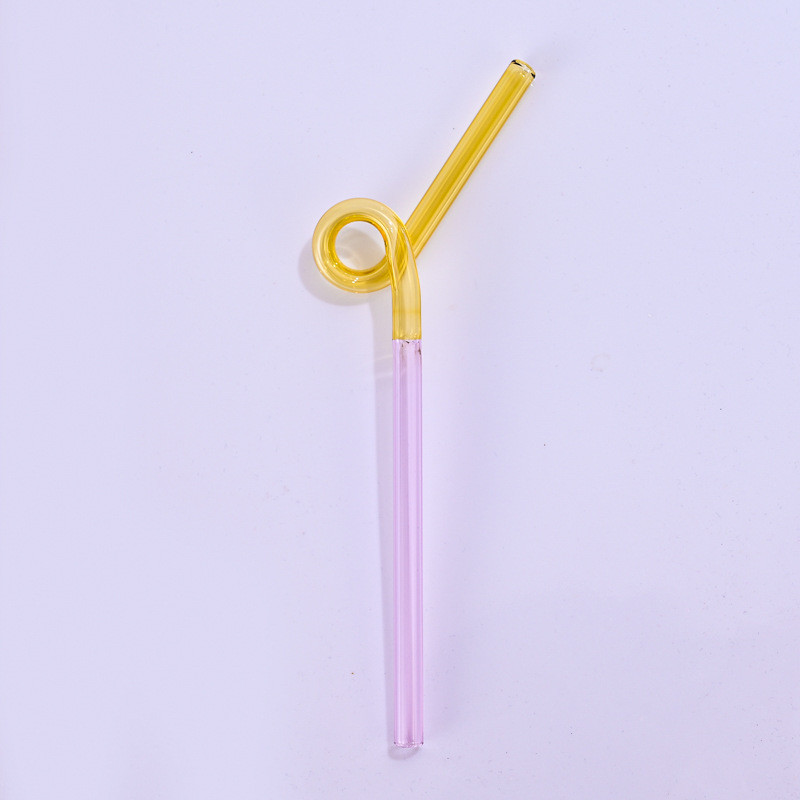 Paja de vidrio de color en forma de japonés lindo resistente a altas temperaturas creativo color a juego bebida de leche caliente paja curvada