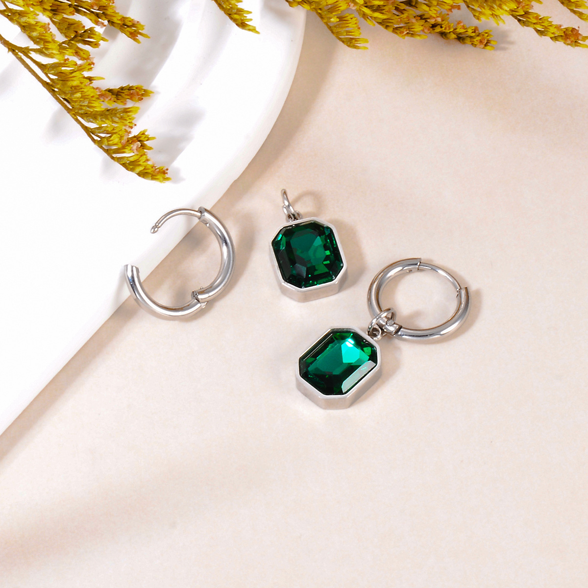 Drop Earrings Classification 1 Pair Quantity 1 Pair Simple Style Square Plating Inlay Stainless Steel Glass Drop Earrings