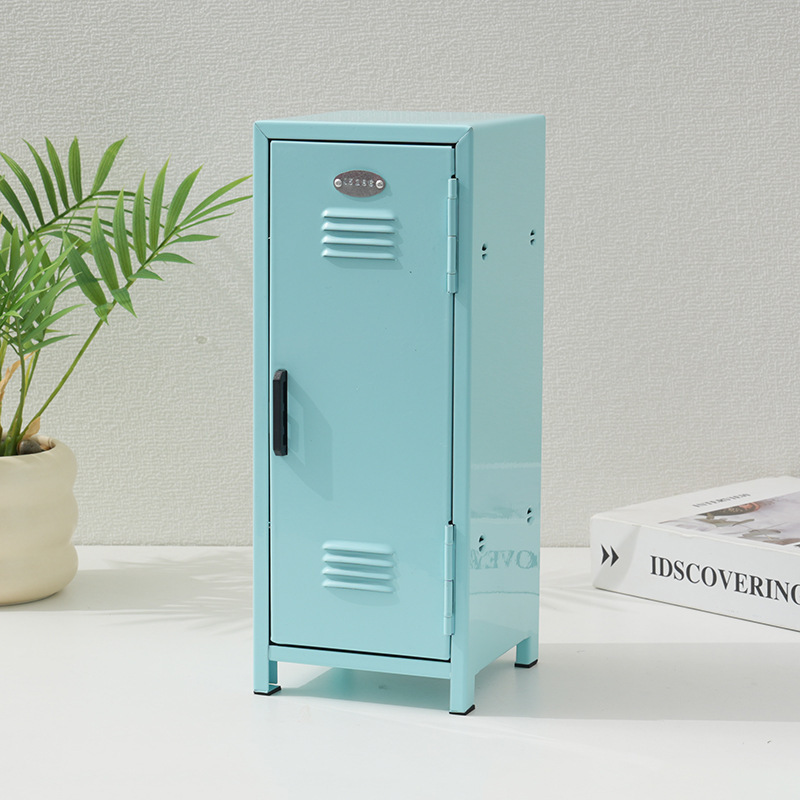 エリック小屋収納キャビネットデスクトップ収納ボックス鉄質収納ボックスロック付き収納キャビネットかわいい少女心粉鉄キャビネット|undefined