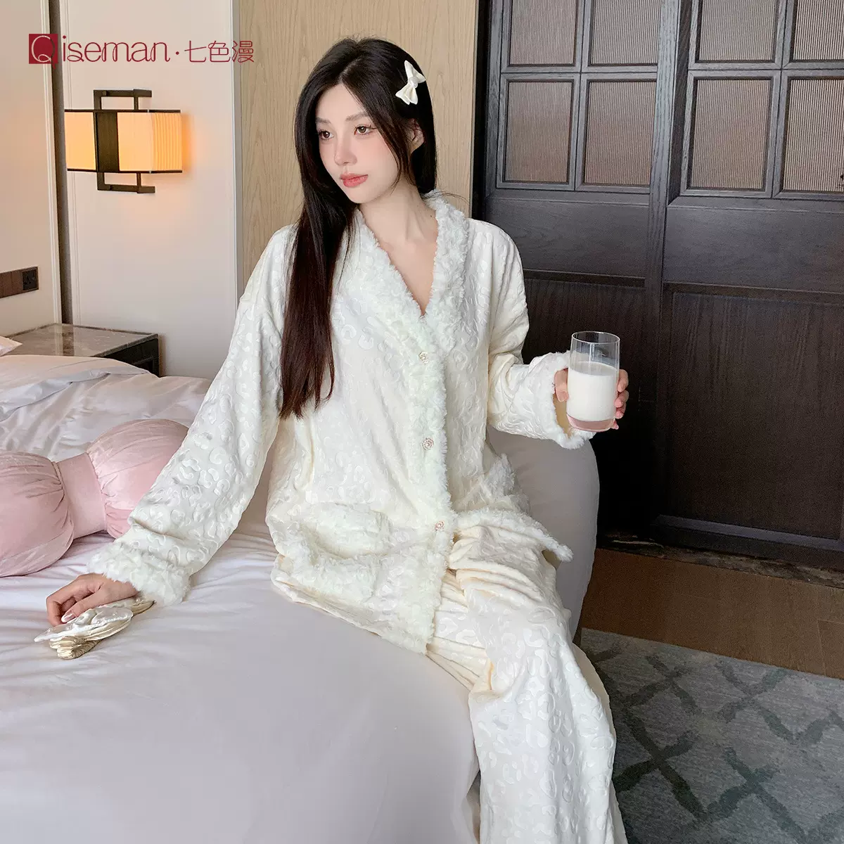 【奶油板栗】长袖海岛绒睡衣秋冬女保暖甜美可爱家居服套装可外穿