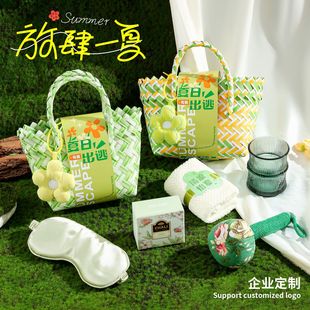 Small Flower Basket Summer Gift Customized Fan Souvenir Anti-Heat Cooling Bag Summer Cooling Gift Bag Employee Benefits