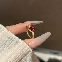 新款红钻戒指女气质轻奢高级感可调节指环简约百搭鸽子蛋钻戒时尚