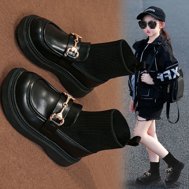 女童皮鞋2025秋冬新款儿童软底马丁靴黑色公主短靴袜靴女孩皮靴
