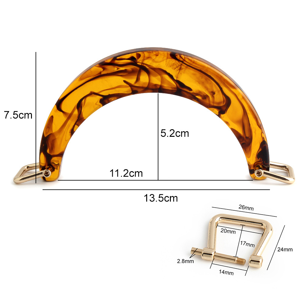 대모갑 혼합 꽃 반원형 수지 손잡이 + 스트레이트 골드 말굽 버클