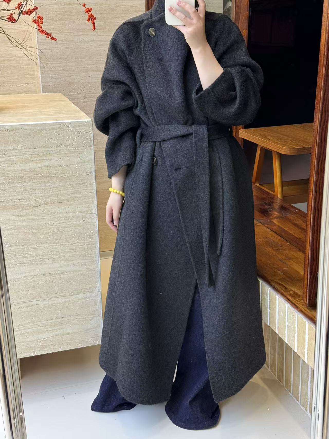 秋冬新款双面羊毛大衣女韩系显瘦慵懒风加长款气质羊翻领绒外套女