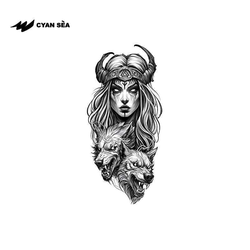 Herbal semi-permanent tattoo stickers, dark style Nordic mythology Valkyrie, juice waterproof tattoo stickers