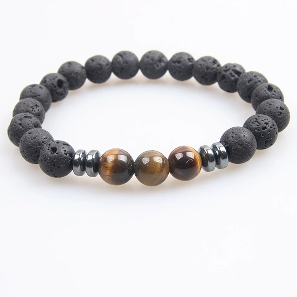 Volcanic stone with yellow tiger eye stone bracelet 8mm
